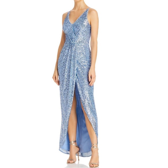 Aqua Women’s Formal Dress Size 8 Blue Allover Sequins Long Wrap Evening Gown NWT - Picture 5 of 13
